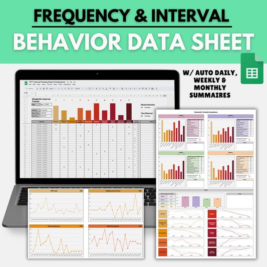 Behavior Data Sheet | Frequency Tracking with Automated Daily, Weekly & Monthly Overviews