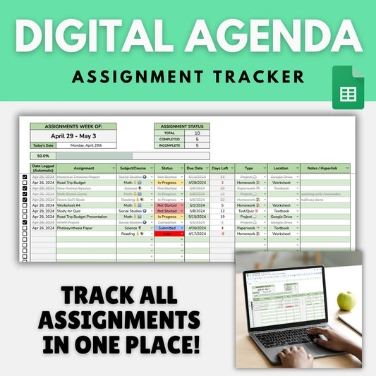 Digital Agenda | Editable Assignment Tracker for Students