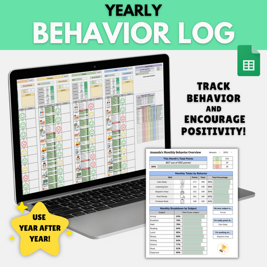 Yearly Behavior Log | Auto Weekly, Monthly & Yearly Summaries