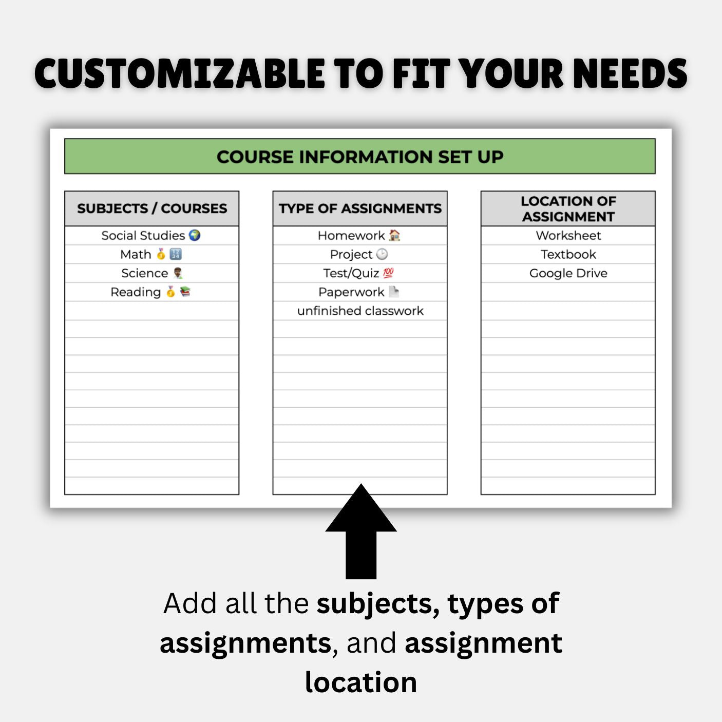 Digital Agenda | Editable Assignment Tracker for Students