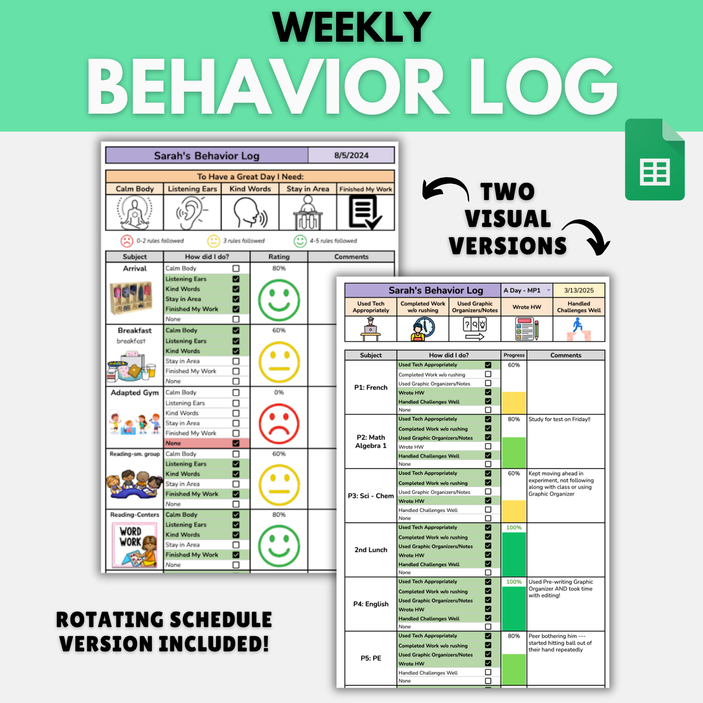 Weekly Behavior Log Bundle | Smiley & Progress Bar Versions for All Schedules