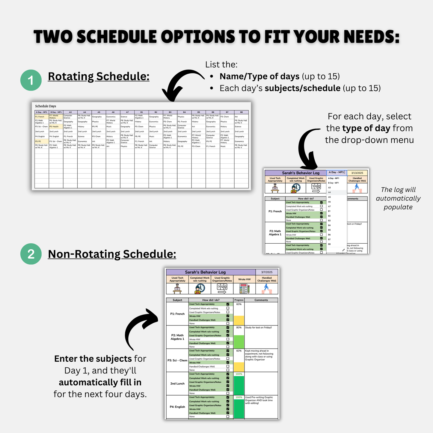 Weekly Behavior Log Bundle | Smiley & Progress Bar Versions for All Schedules