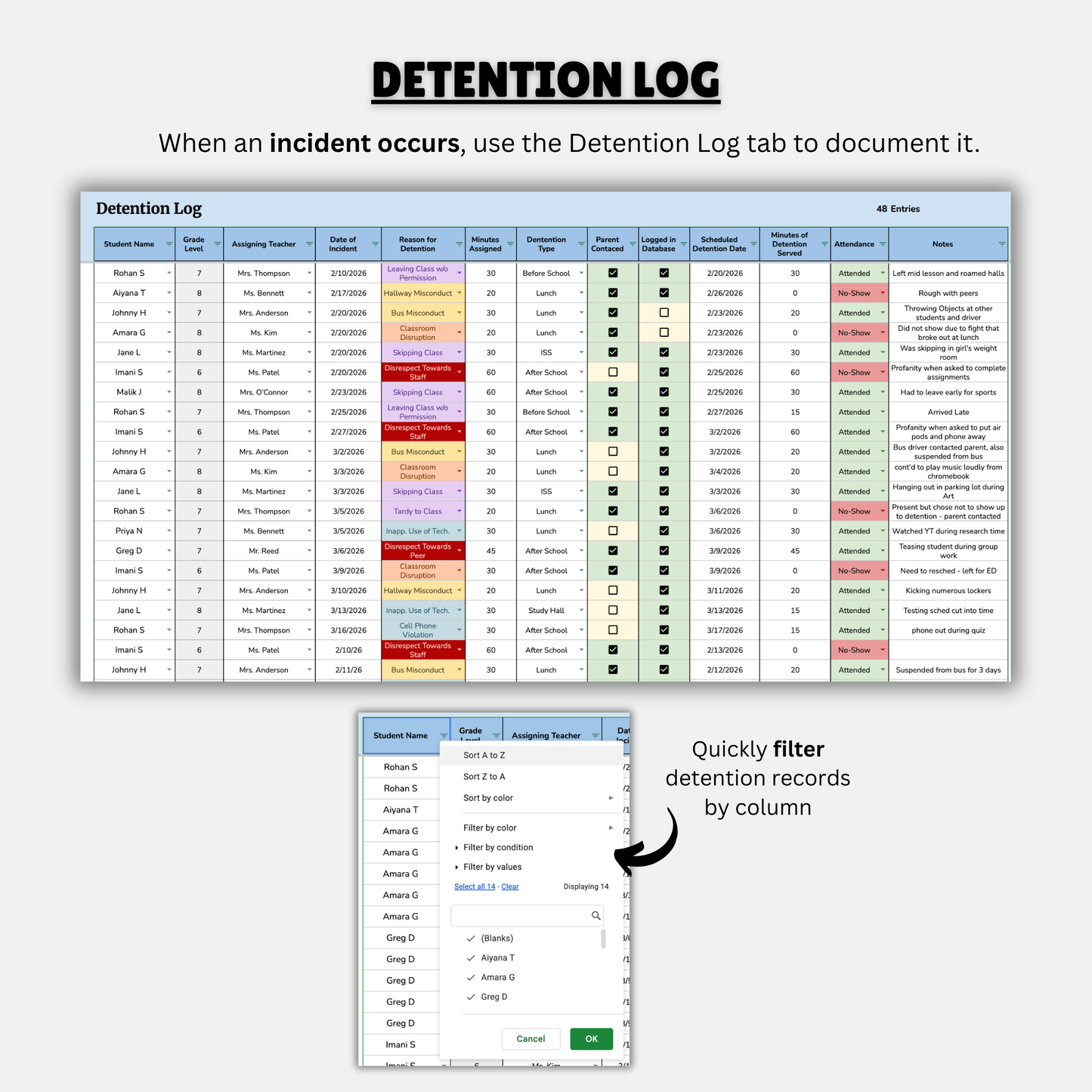 Detention Tracker & Discipline Log | Totals & Profiles