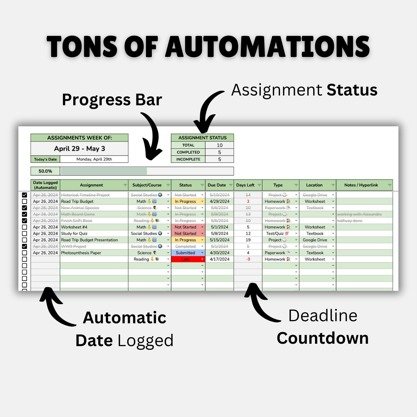 Digital Agenda | Editable Assignment Tracker for Students