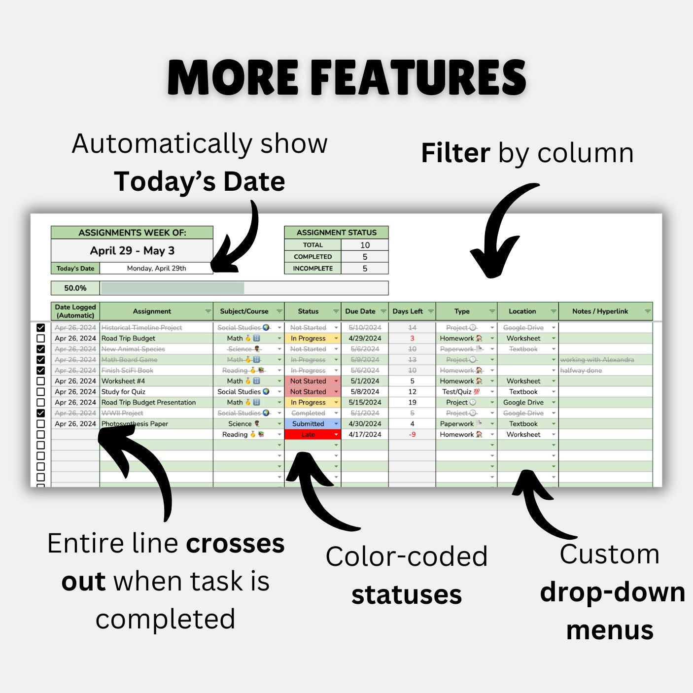 Digital Agenda | Editable Assignment Tracker for Students