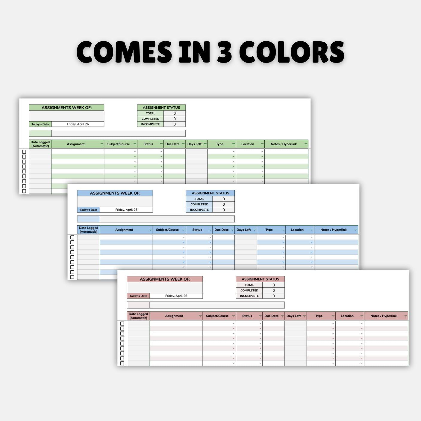 Digital Agenda | Editable Assignment Tracker for Students