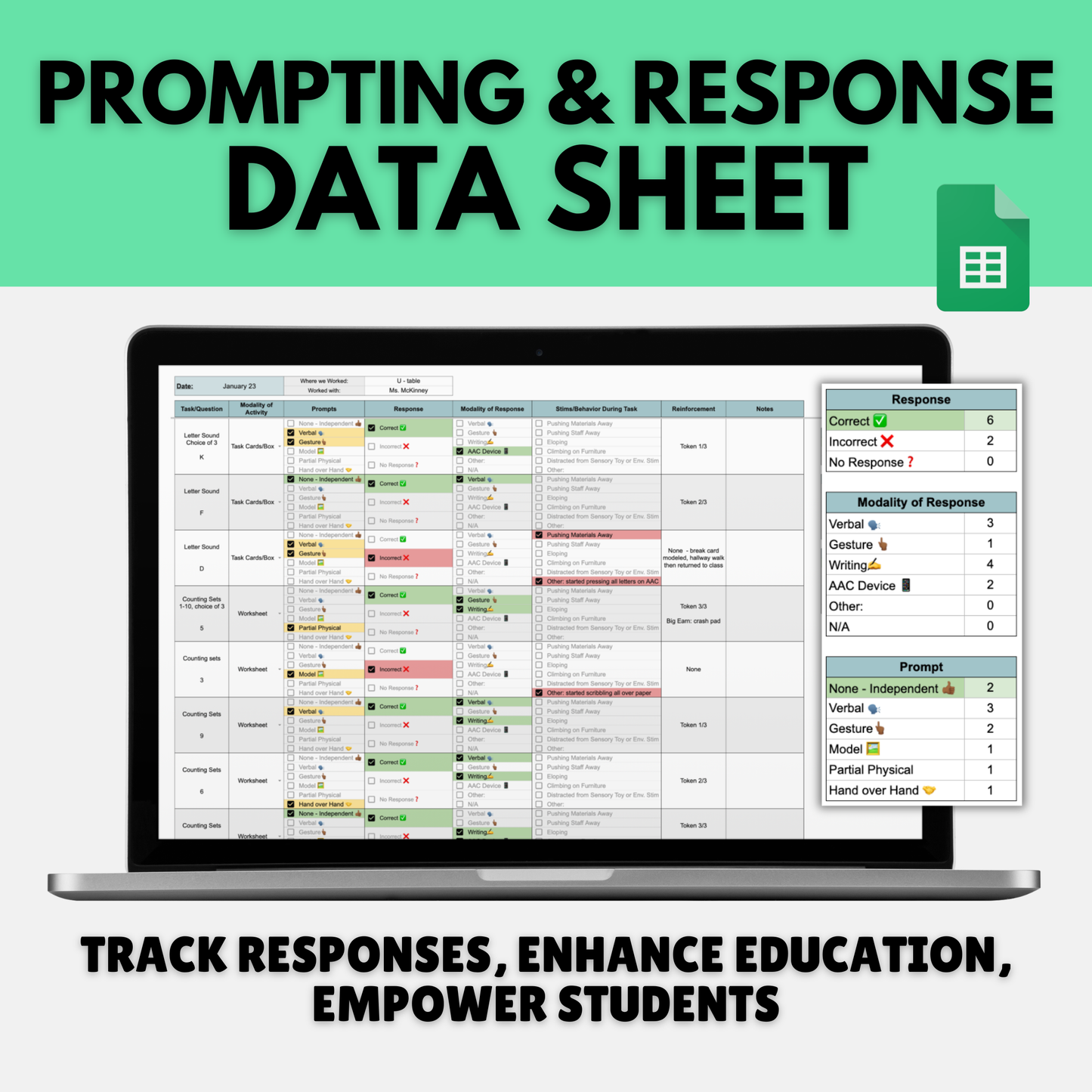 Prompting & Response Data Tracker | For Students with Limited Language
