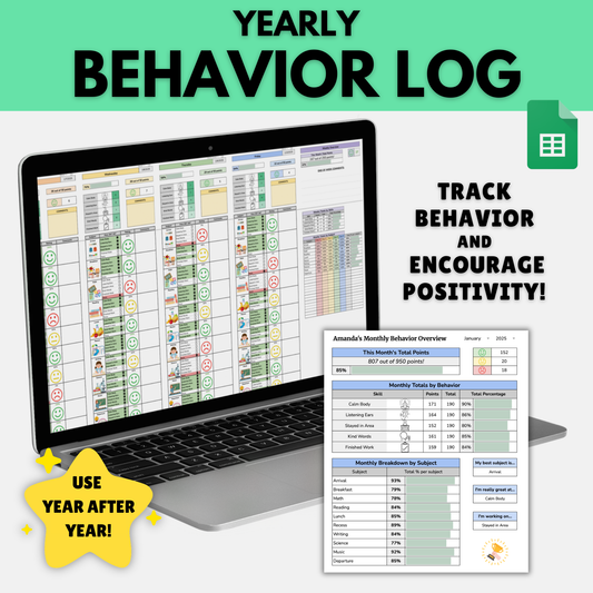 Yearly Behavior Log | Auto Weekly, Monthly & Yearly Summaries