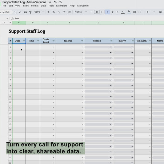 Support Staff Log | Behavior, Incident & Classroom Support Data Tracker